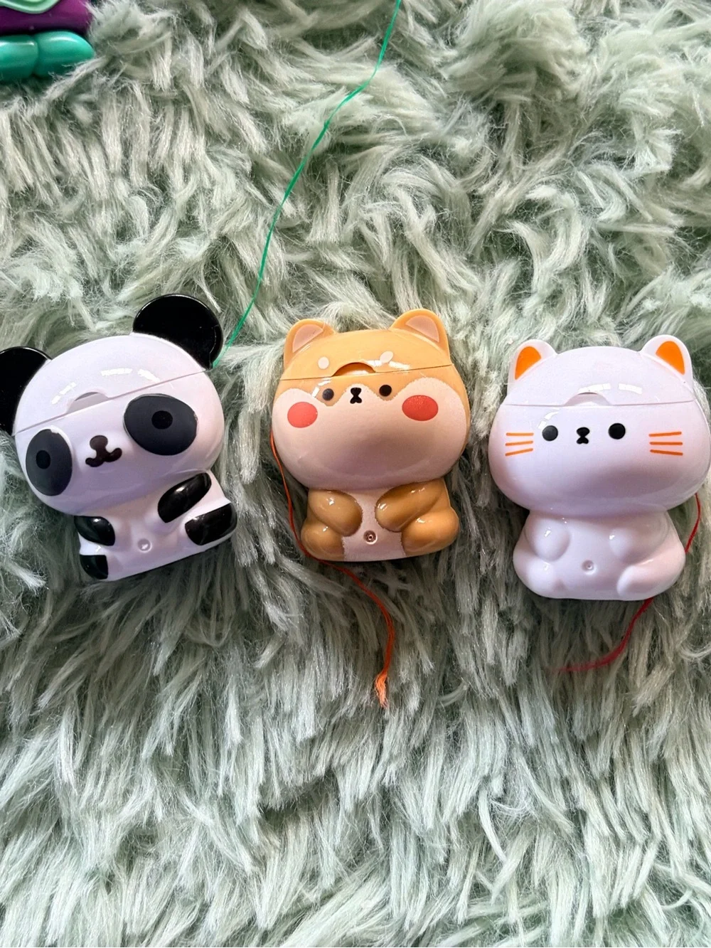 Lot of collectible animal flossers alien lip balm panda bear cat shiba